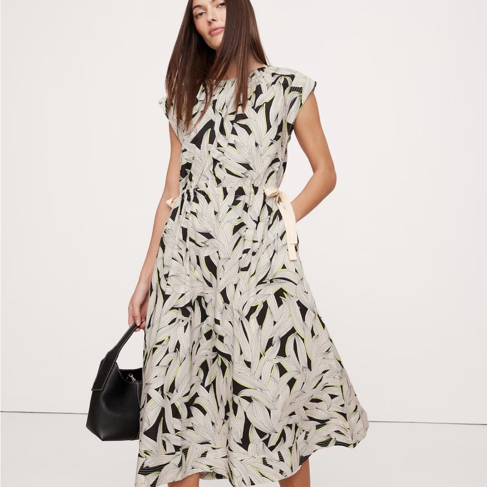 Banana Republic black and White A-Line Midi Dress with a hint of lime